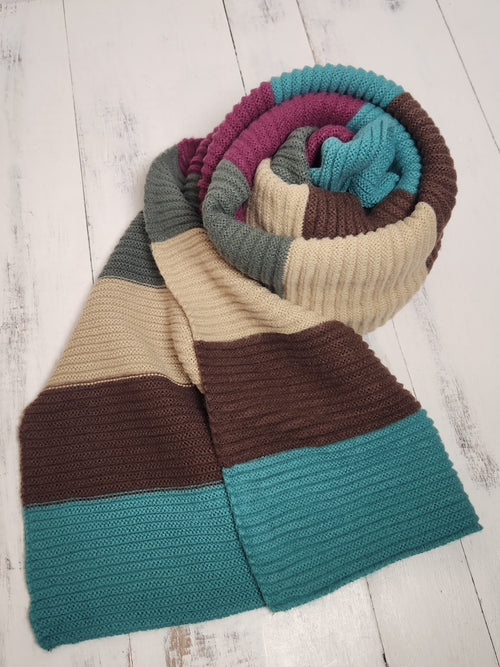 Colorblock Cozy Ribbed Scarf - Fireside Berry