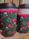 Cup Sleeve - Green Poinsettia Print