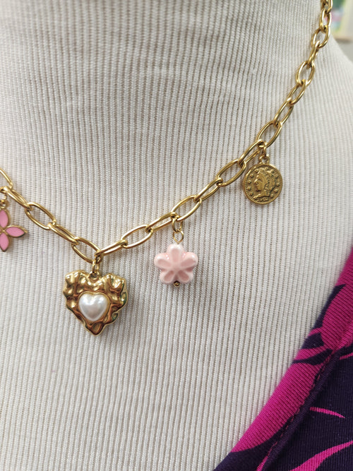 Pearl Heart Charm Necklace