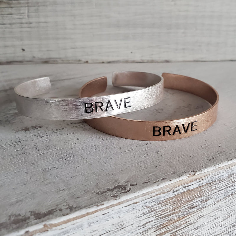 Brushed Copper Cuff Bracelet - Brave