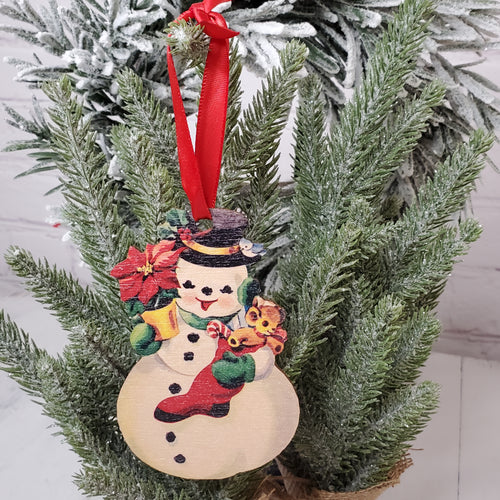 Vintage Snowman Wood Ornament