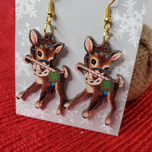 Vintage Deer Wood Earrings