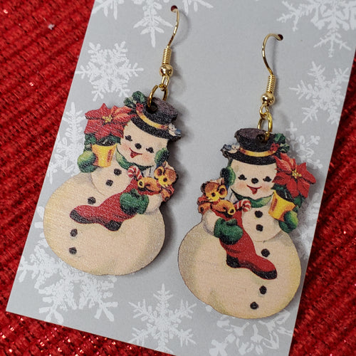 Vintage Snowmen Wood Earring