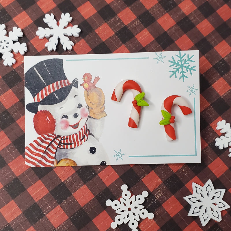Candy Cane Polymer Clay Stud Earrings