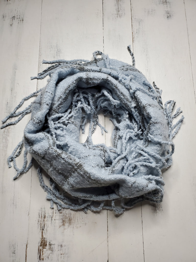 Abuja Blue Plaid Fringe Infinity Scarf