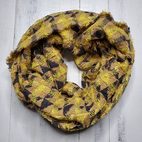 Conakry Plaid Infinity Scarf - Brown & Mustard
