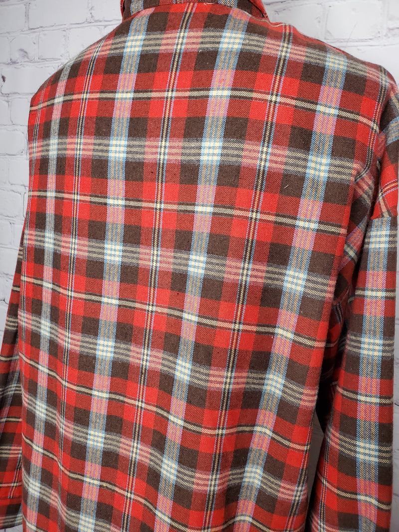 Hoonah Red & Light Blue Plaid Button Up Flannel