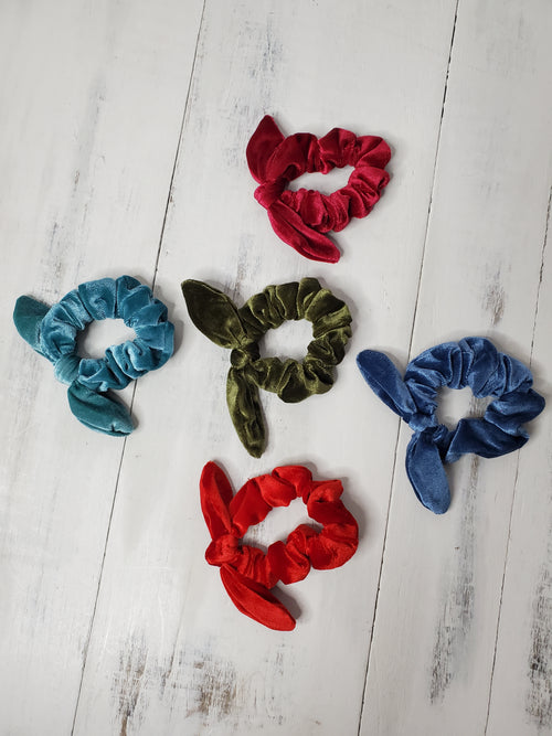 Velvet Hair Scrunchie with Bunny Ribbon Tie - 5 Colors