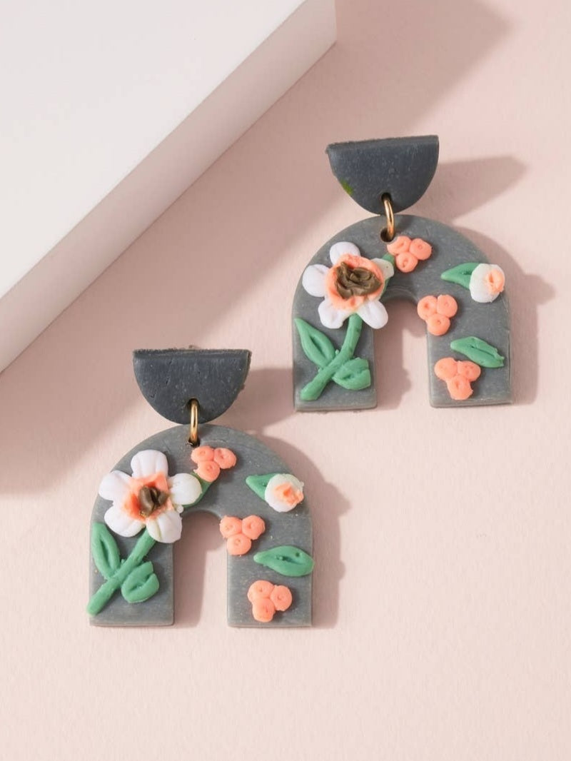 Arch Floral Polymer Clay Earrings
