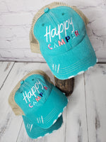 "Happy Camper" Distressed Trucker Hat