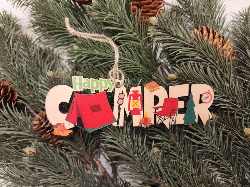 Happy Camper Wood Ornament