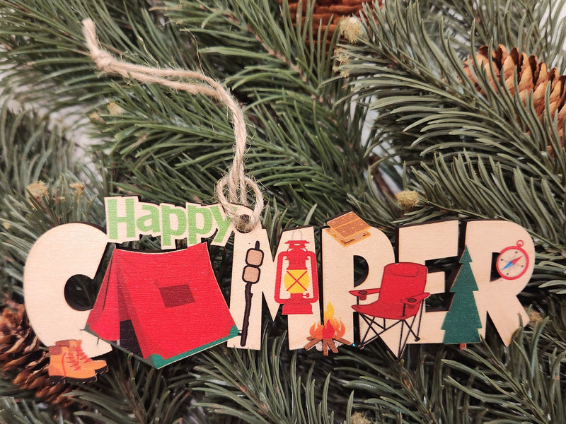 Happy Camper Wood Ornament