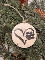 Paw Heart Wood Ornament