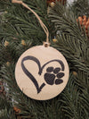 Paw Heart Wood Ornament