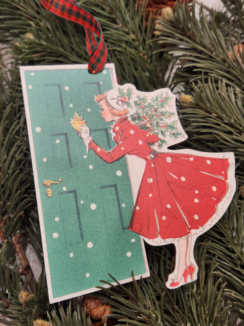 Vintage Lady Knocking Wood Ornament