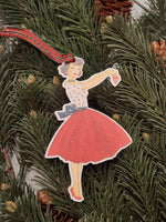 Vintage Lady Hanging an Ornament Wood Ornament