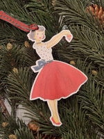 Vintage Lady Hanging an Ornament Wood Ornament