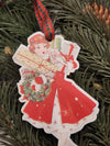 Vintage Lady Carrying Gifts Wood Ornament