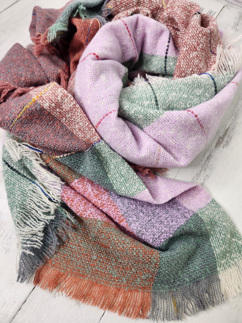 Gingham Colorful Scarf - Pink & Sage