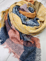 Gingham Colorful Scarf - Mustard & Navy