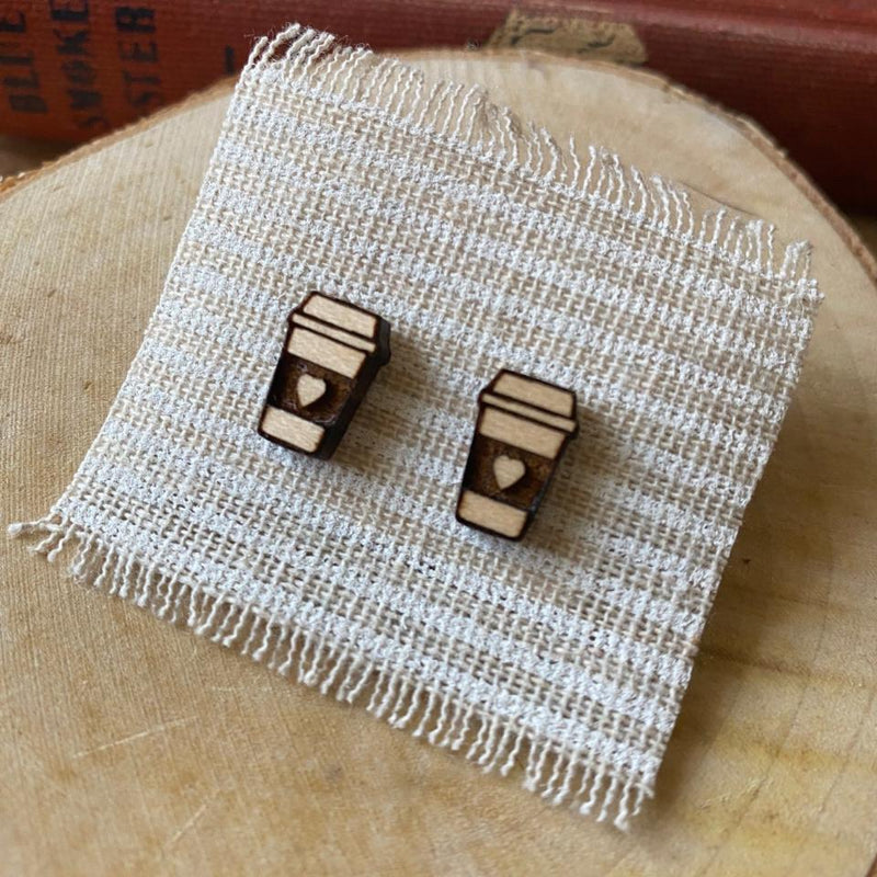 Coffee Lovers Engraved Wood Earrings