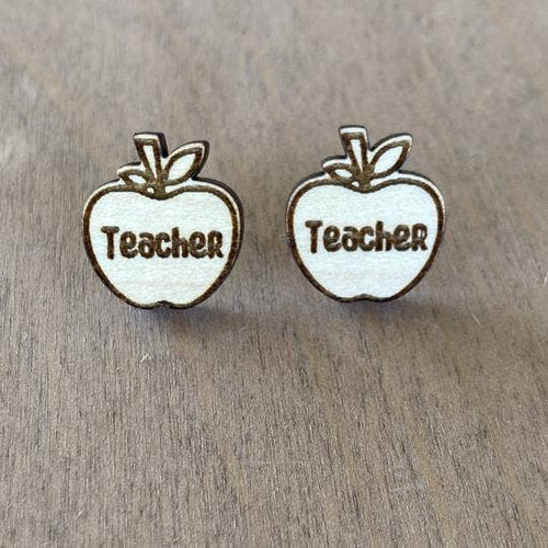 "Teacher" Wood Stud Earrings