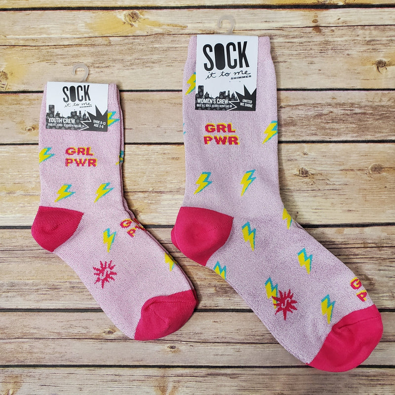 Girl Power Shimmer Crew Socks - Adult