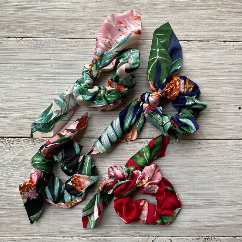 Tropical Floral Scrunchies with Tie - 4 Colors