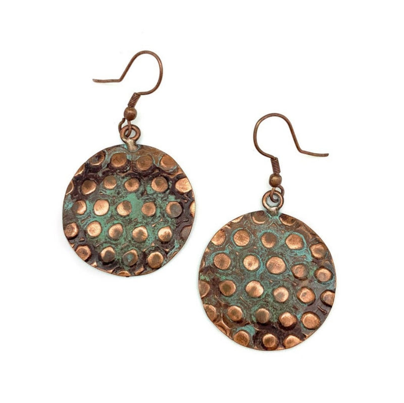 Copper Patina Earrings - Copper & Teal Rivets