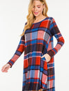 Bogra Plaid Button-Back Swing Dress with Pockets